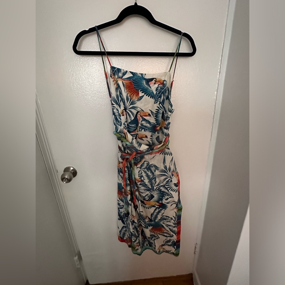 FARM Rio White Midi Dress with Blue, Orange and Green Tropical Toucan Print - Picture 3 of 3